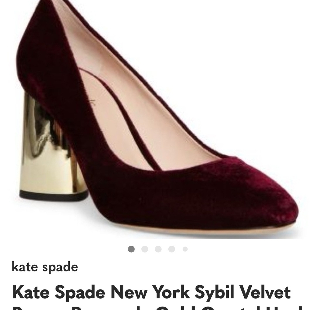 kate spade Burgundy Velvet Block Heel Pumps with Gold Heel